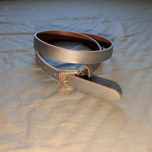 Lauren Ralph Lauren Metallic Silver Leather Belt With Gold Tone Hardware 38”